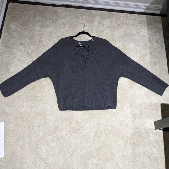 Vince Lace Up Grey Sweater Merino and Cashmere - Picture 3 of 12